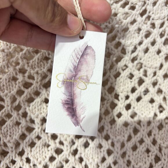 NWT Jessica Simpson Crochet Sweater Small Oversized Boho Dolman Sleeve Cream - Picture 7 of 8